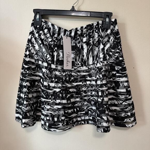 parker black white abstract mini skirt new with tags size 0 - Picture 1 of 3
